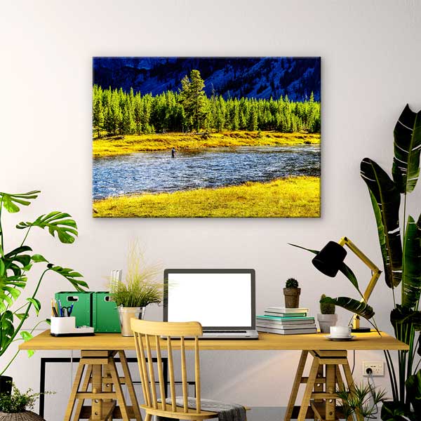 Nehir Kıyısı ve Çam Ormanları Doğa Manzarası Fotoğraf Sanatı Kanvas Tablo 13628