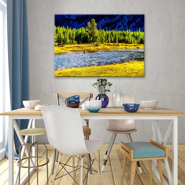 Nehir Kıyısı ve Çam Ormanları Doğa Manzarası Fotoğraf Sanatı Kanvas Tablo 13628