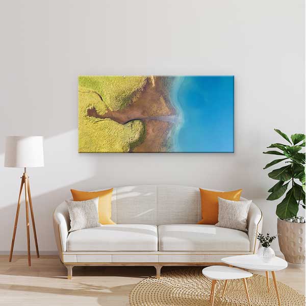 Soyut Kıyı Çizgisi Kuş Bakışı Göl ve Arazi Manzarası Kanvas Tablo – 13695
