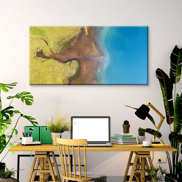 Soyut Kıyı Çizgisi Kuş Bakışı Göl ve Arazi Manzarası Kanvas Tablo – 13695