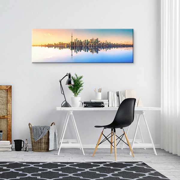 Yansımalı Modern Şehir Silüeti Panoramik Şehir Manzarası Duvar Tablosu 13921