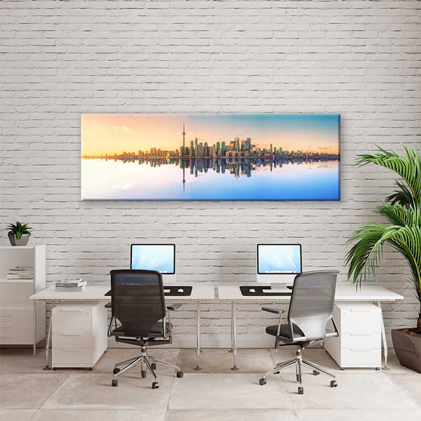 Yansımalı Modern Şehir Silüeti Panoramik Şehir Manzarası Duvar Tablosu 13921