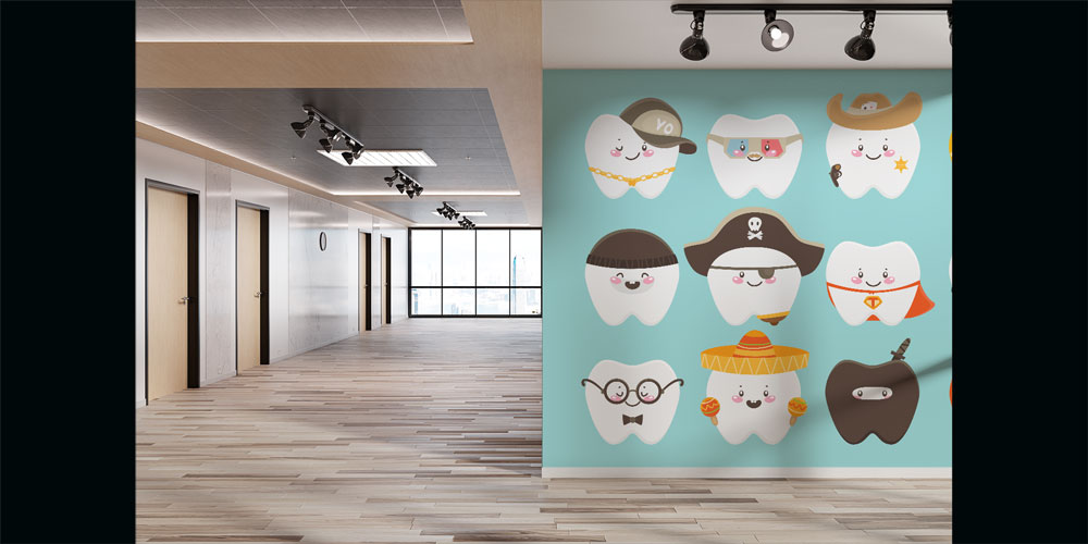 Diş Kliniği Duvar Kağıdı Çizgi Karakter Diş Figürleri 2531