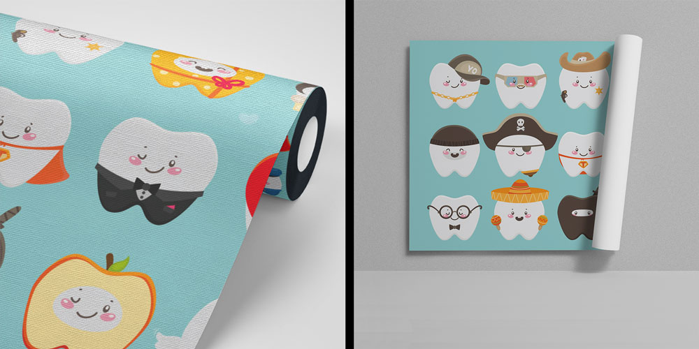 Diş Kliniği Duvar Kağıdı Çizgi Karakter Diş Figürleri 2531