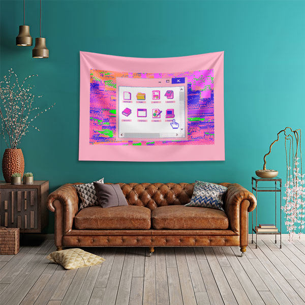 Retro Pixel Arayüz Tasarımlı Teknoloji Duvar Örtüsü 5407