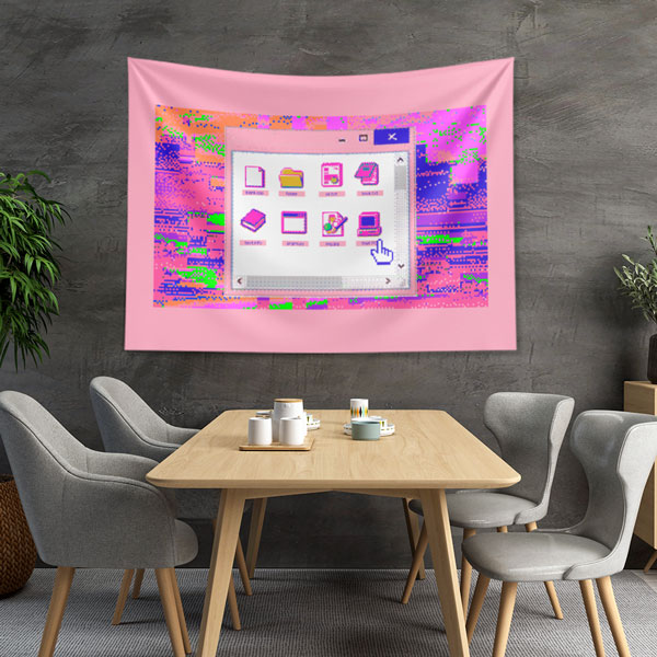 Retro Pixel Arayüz Tasarımlı Teknoloji Duvar Örtüsü 5407