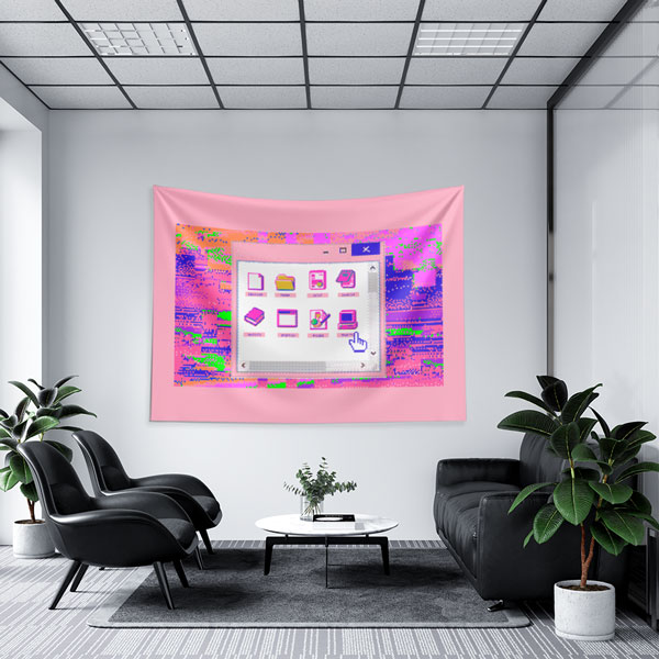 Retro Pixel Arayüz Tasarımlı Teknoloji Duvar Örtüsü 5407