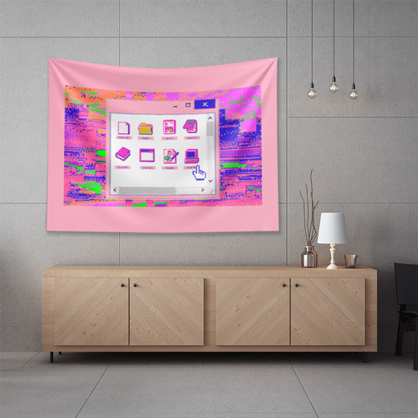 Retro Pixel Arayüz Tasarımlı Teknoloji Duvar Örtüsü 5407