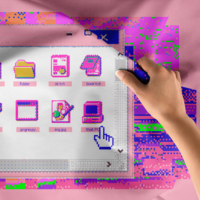 Retro Pixel Arayüz Tasarımlı Teknoloji Duvar Örtüsü 5407