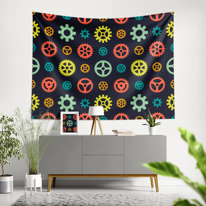 Renkli Dişli Çark Desenli Endüstriyel Duvar Örtüsü 5498