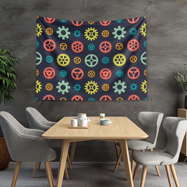 Renkli Dişli Çark Desenli Endüstriyel Duvar Örtüsü 5498