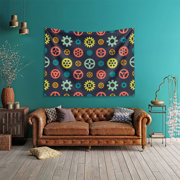 Renkli Dişli Çark Desenli Endüstriyel Duvar Örtüsü 5498