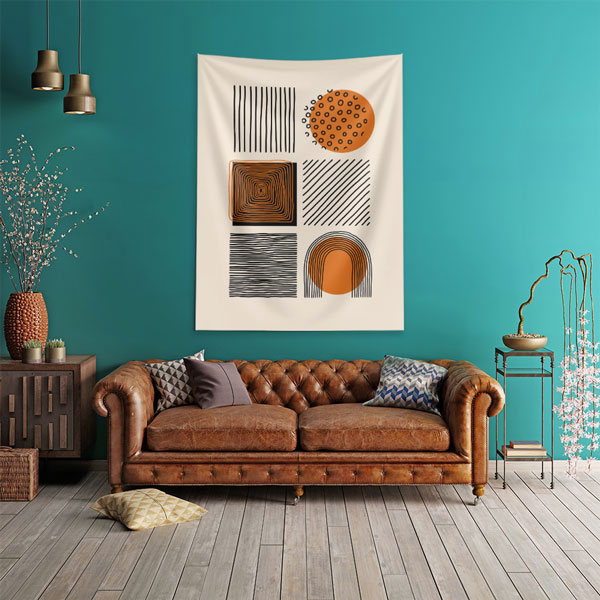 Geometrik Soyut Desenli Minimal Duvar Örtüsü – Modern Turuncu Siyah Dekor 6280