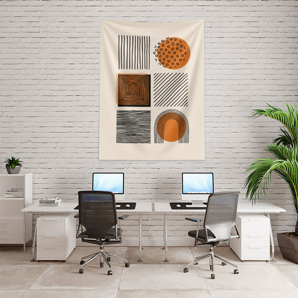 Geometrik Soyut Desenli Minimal Duvar Örtüsü – Modern Turuncu Siyah Dekor 6280