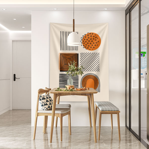 Geometrik Soyut Desenli Minimal Duvar Örtüsü – Modern Turuncu Siyah Dekor 6280