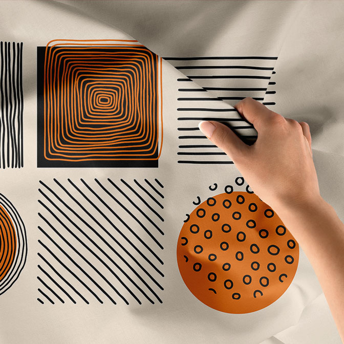 Geometrik Soyut Desenli Minimal Duvar Örtüsü – Modern Turuncu Siyah Dekor 6280