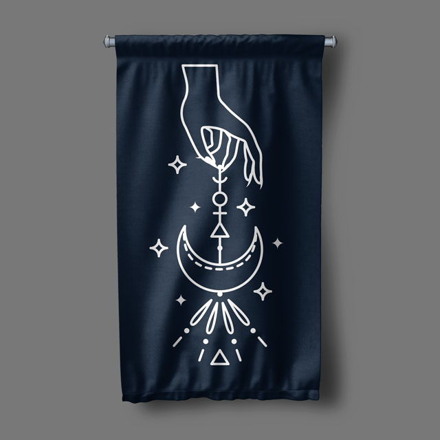 Minimal Ay ve El Sembol Tasarımlı Duvar Flaması 6296