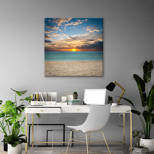 Kumsal ve Sakin Deniz Üzerinde Gün Batımı Deniz Temalı Duvar Tablosu 7447