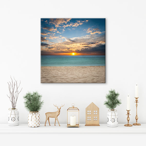 Kumsal ve Sakin Deniz Üzerinde Gün Batımı Deniz Temalı Duvar Tablosu 7447