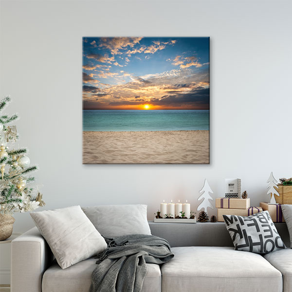 Kumsal ve Sakin Deniz Üzerinde Gün Batımı Deniz Temalı Duvar Tablosu 7447