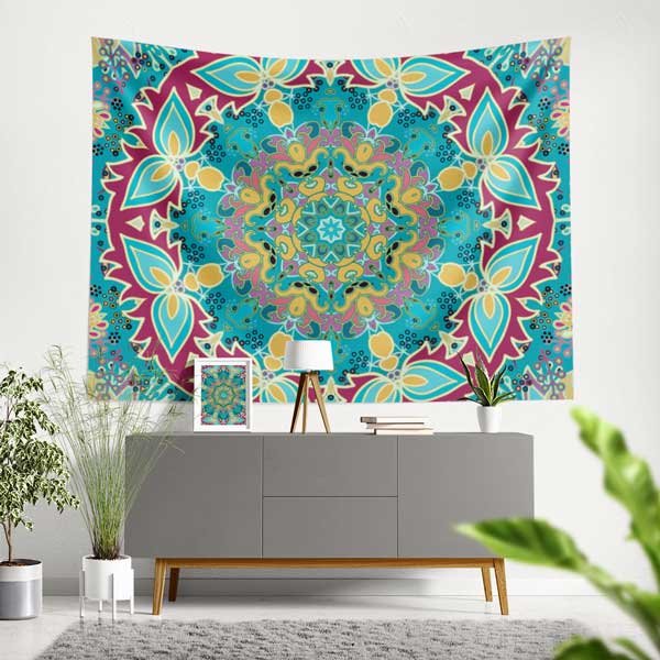 Göz Alıcı Renklerde Etnik Mandala Duvar Örtüsü 10527