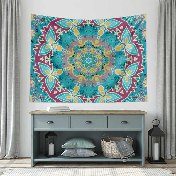 Göz Alıcı Renklerde Etnik Mandala Duvar Örtüsü 10527