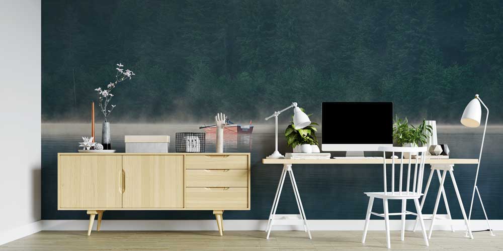 Sisli Göl ve Kayık Doğa Manzarası Duvar Kağıdı 11593