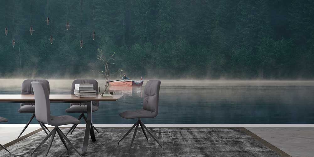 Sisli Göl ve Kayık Doğa Manzarası Duvar Kağıdı 11593