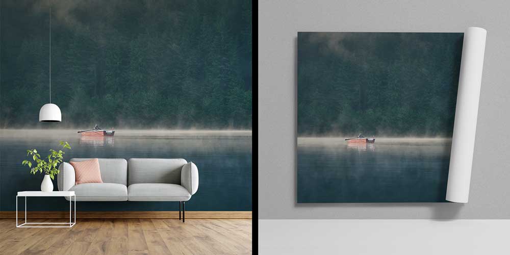 Sisli Göl ve Kayık Doğa Manzarası Duvar Kağıdı 11593