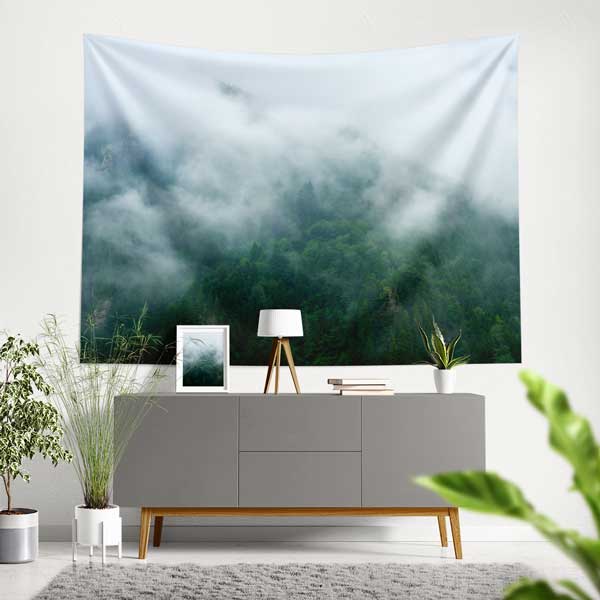 Sisli Yeşil Orman Manzaralı Duvar Örtüsü Kumaş Baskı 11764