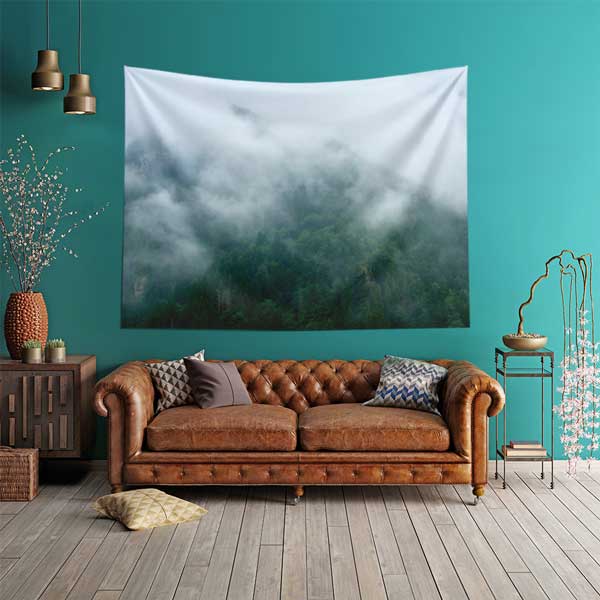 Sisli Yeşil Orman Manzaralı Duvar Örtüsü Kumaş Baskı 11764