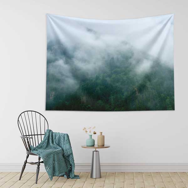 Sisli Yeşil Orman Manzaralı Duvar Örtüsü Kumaş Baskı 11764