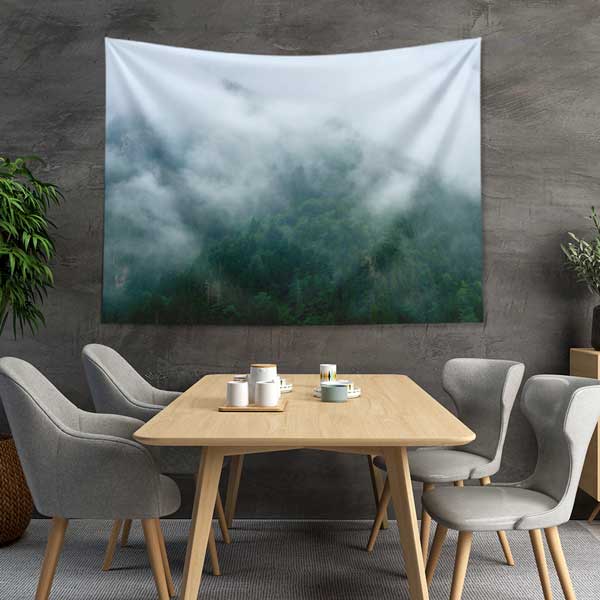 Sisli Yeşil Orman Manzaralı Duvar Örtüsü Kumaş Baskı 11764