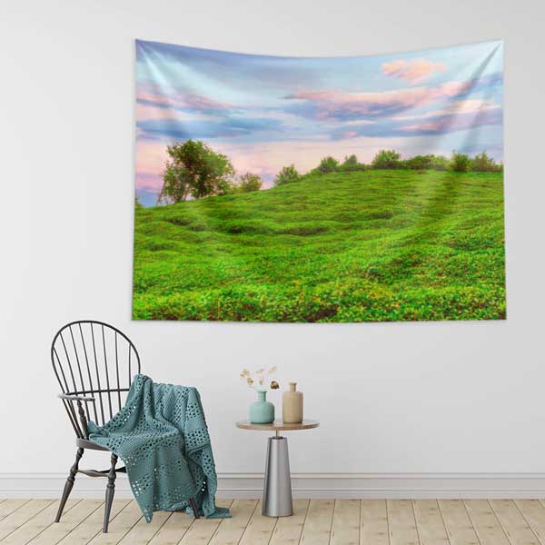 Yeşil Tepeler ve Sakin Gökyüzü Manzaralı Duvar Örtüsü Kumaş Baskı 11765