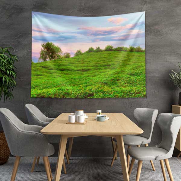 Yeşil Tepeler ve Sakin Gökyüzü Manzaralı Duvar Örtüsü Kumaş Baskı 11765