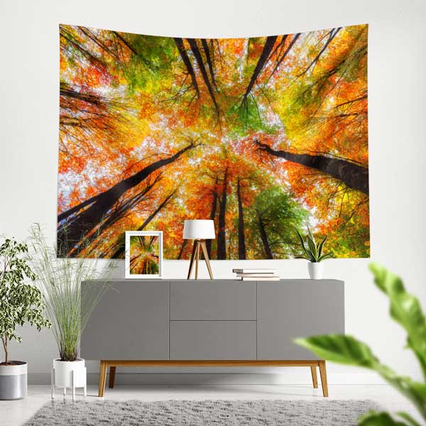 wall-art-decoration-11767-00 Yukarıdan Bakış Sonbahar Ormanı Manzaralı Duvar Örtüsü Kumaş Baskı 11767
