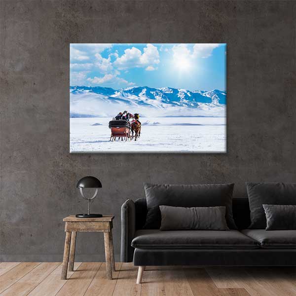 Doğu Anadolu Kış Manzarası Atlı Kızak Kanvas Tablo 11993