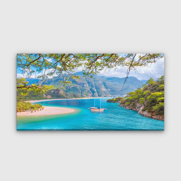 Turkuaz Koy ve Dağ Manzarası Kanvas Tablo 12047