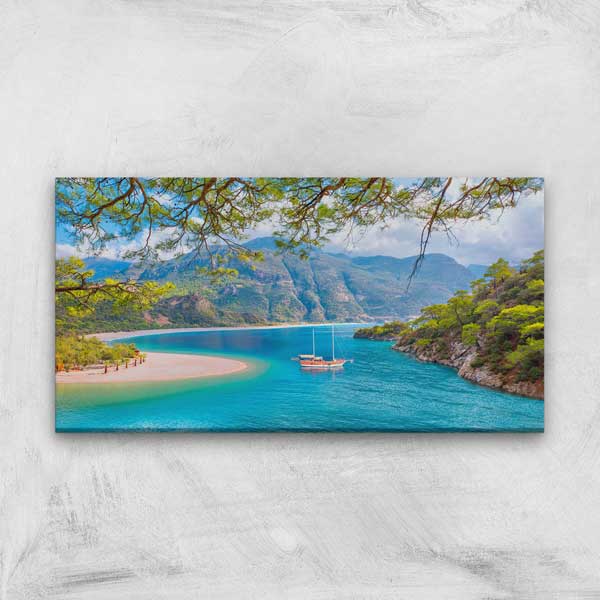 Turkuaz Koy ve Dağ Manzarası Kanvas Tablo 12047