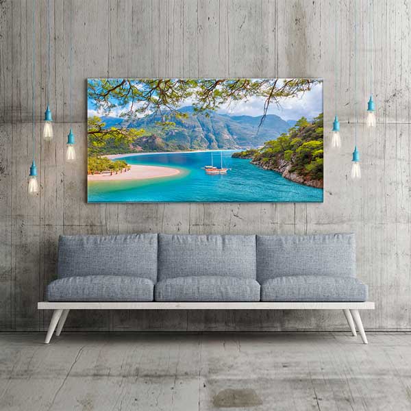 Turkuaz Koy ve Dağ Manzarası Kanvas Tablo 12047