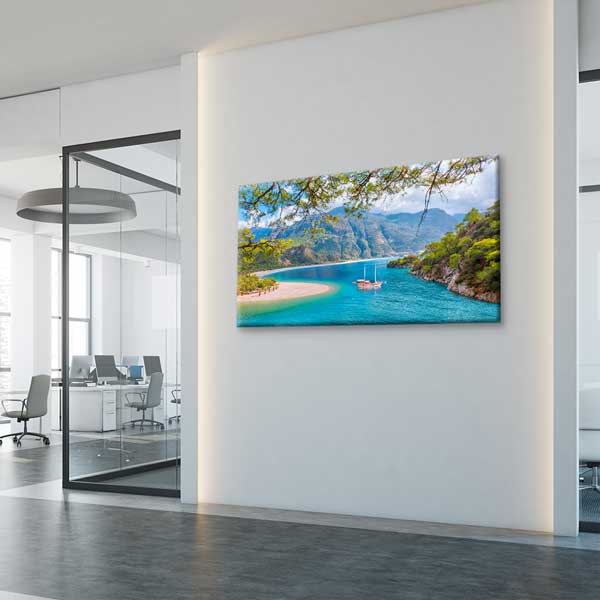 Turkuaz Koy ve Dağ Manzarası Kanvas Tablo 12047