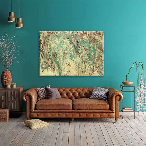 Geleneksel Türk Taraklı Ebru Desenli Duvar Tablosu Kanvas Tablo 12134