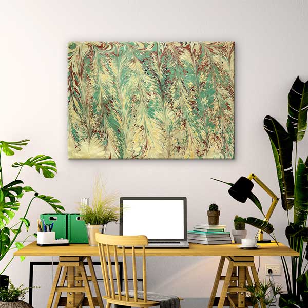 Geleneksel Türk Taraklı Ebru Desenli Duvar Tablosu Kanvas Tablo 12134