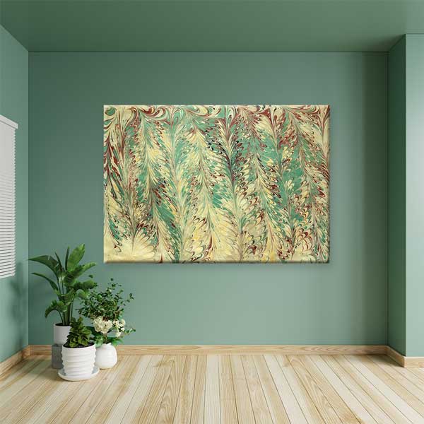 Geleneksel Türk Taraklı Ebru Desenli Duvar Tablosu Kanvas Tablo 12134