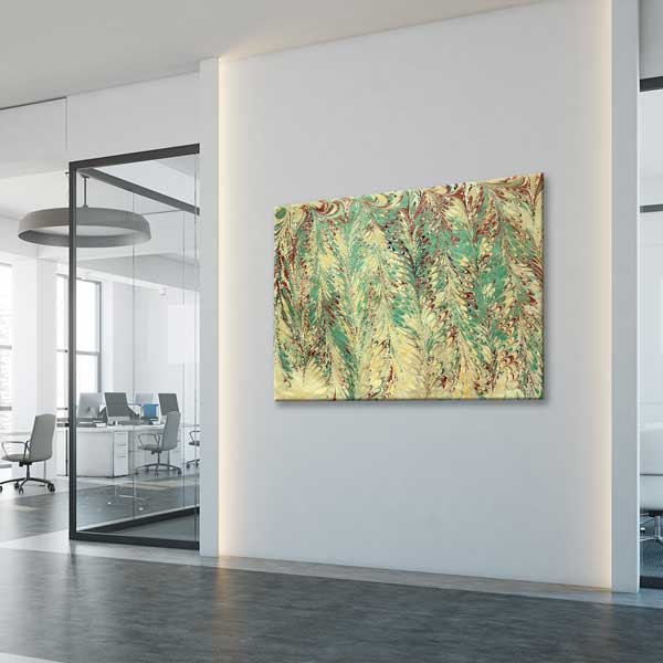 Geleneksel Türk Taraklı Ebru Desenli Duvar Tablosu Kanvas Tablo 12134