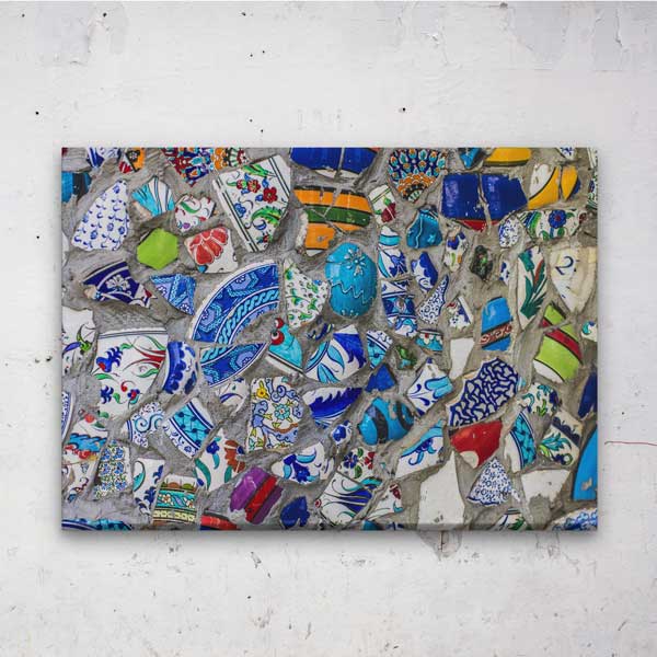 Geleneksel Türk Çini Kolaj Desenli Mavi Ağırlıklı Duvar Tablosu Kanvas Tablo 12138