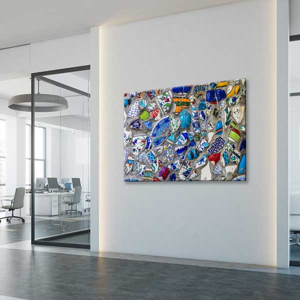 Geleneksel Türk Çini Kolaj Desenli Mavi Ağırlıklı Duvar Tablosu Kanvas Tablo 12138