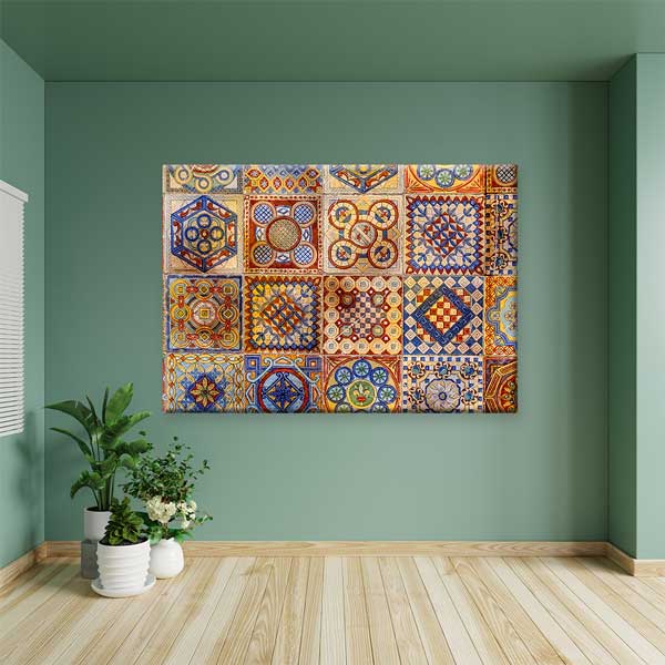 Geleneksel Türk Çini Panoları Desenli Duvar Tablosu Kanvas Tablo 12139