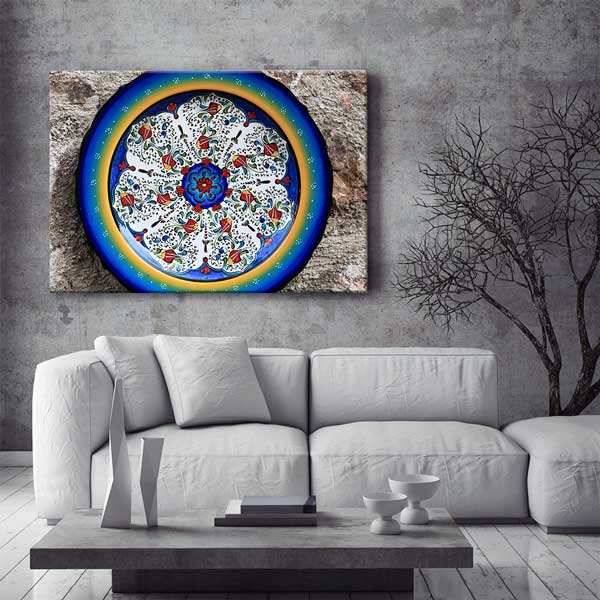 Geleneksel Türk Dairesel Çini Motifli Duvar Tablosu Kanvas Tablo 12140