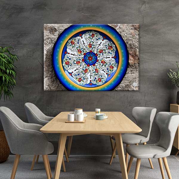 Geleneksel Türk Dairesel Çini Motifli Duvar Tablosu Kanvas Tablo 12140